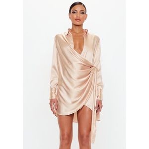 Peace + Love Gold Textured Satin Wrap Dress